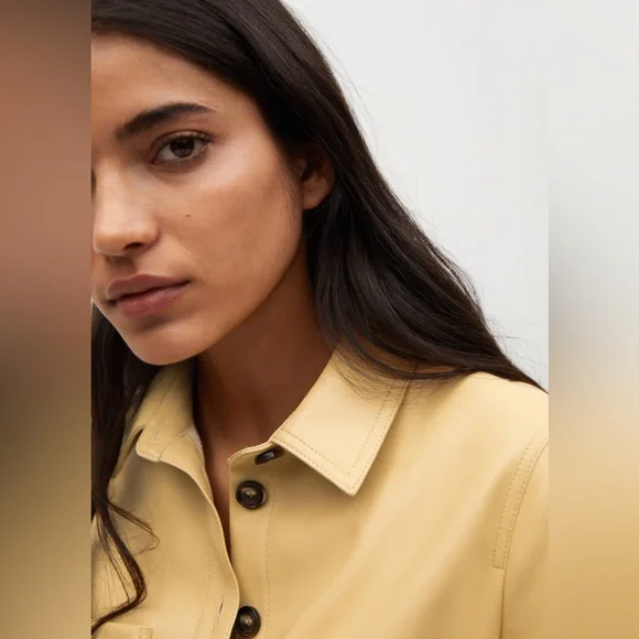 Mango Yellow Faux Leather Shirt Dress sz 2 - Picture 8 of 12